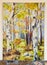 Painted artwork - birch trees forest on canvas