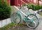 Painted bicycle locked to railing