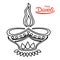 Painted candle for Diwali holiday, object for design on white ba