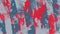 Painted canvas. Artistic splattered abstract background. Red, grey blue vertical texture. Liquid paint, messy pattern