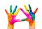 Painted child hands colorful fun isolated