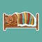 Painted cute funny brown bear in hibernation lying on the bed covered with blanket and sleeping sticker, colorful hand drawing