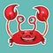 Painted cute funny crab smiling sticker, design element, print, colorful hand drawing, cartoon character, vector illustration