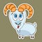 Painted cute funny playful goat shows language, sticker, design element, colorful hand drawing, cartoon character, vector illustra