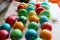 painted in different colors Easter eggs. lots multicolor easter eggs in row