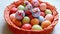 Painted easter eggs in wicker basket