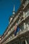 Painted facade on building with flags at the Plaza Mayor in Madrid