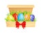 Painted or Foiled Easter Eggs or Paschal Eggs Rested in Carton Package on Green Grass Vector Illustration