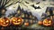 painted halloween night village with bats