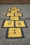 Painted hopscotch on macadam