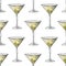 Painted illustration with drinks. Martini with olives. Seamless pattern.