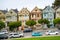 Painted Ladies houses and Downtown background from Alamo Square.