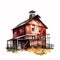 Painted Paradise: Vintage Western Barn Farm in Red and Watercolor. AI Generated