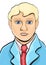 Painted portrait of a man, hand drawing, vector illustration, cartoon picture. Young blond male with big blue eyes in a suit,