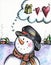 Painted postcard `dreaming Snowman`