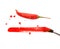 Painted red color chili on white background, with brush