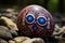 a painted rock with an owl face