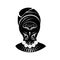 Painted silhouette head beautiful black woman in turban with ornamented face tattoo.