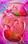 Painted strawberry ice cream in pink and red color. melting ice