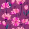 Painted trendy blooming garden pink flowers seamless vector Ab