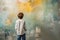 Painter child boy unpaint wall. Generate Ai