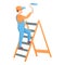 Painter guy on a stepladder icon, cartoon style