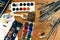 Painter\'s workspace close up