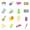 Painter tools icons set, cartoon style