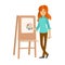 Painter Woman at Work Easel Palette. Vector