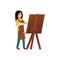 Painter woman working at easel