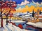 painterly image of the 15th century fauvism winter landscape.