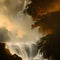 painterly image of the dramatic storm clouds at the waterfall area.
