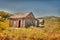 Painterly processed photo of abandoned cabin in Wyoming