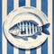 Painterly Realist Art Print: Tilapia On Blue And White Striped Plate