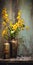 Painterly Textures: Four Vases With Yellow Orchids Behind A Window