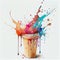 Painting art of coffee colorful splash from paper cup. Breakfast creative background