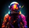 Painting of astronaut with colorful suit dark background