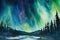 A painting of an aurora bore over a lake. AI generative image.
