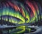 A painting of an aurora bore over a lake, northern lights background, northen lights background.