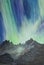 Painting of Aurora Borealis with mountains