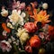 Painting background of various flowers full screen embossed, AI generative