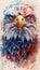 Painting of bald eagles on abstract color background.