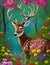 A painting of beautiful deer in a stunning forest with colorful flowers, animal, wallart, 8k, wallpaper