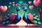 Painting of a beautiful peacocks with floating hearts Generative AI