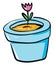 Painting of a beautiful pink flower blossomed on a blue flower pot, vector or color illustration