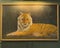 Painting of Bengal tiger resting in the grass on display at Jaipur Restaurant & Brewing in Omaha, Nebraska.