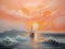 Painting of a Boat in the Ocean at Sunset Created With Generative AI Technology