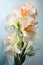a painting of a bouquet of flowers on a blue background.Oil Painting Mint Gladiolus, Perfect for Wall Art.