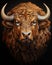 a painting of a buffalo with long horns and a black background. generative ai