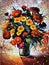 Painting of Bunch of Flowers. Beautiful picture of flowers and fireworks.